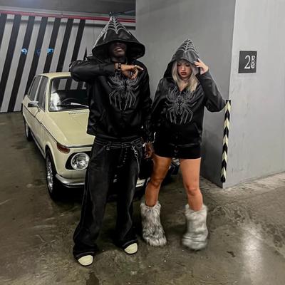 Unisex Streetwear Hoodie With 3D Embroidery Loose Fit Hip Hop Style Black Zip-Up Sweatshirt Teens Adults