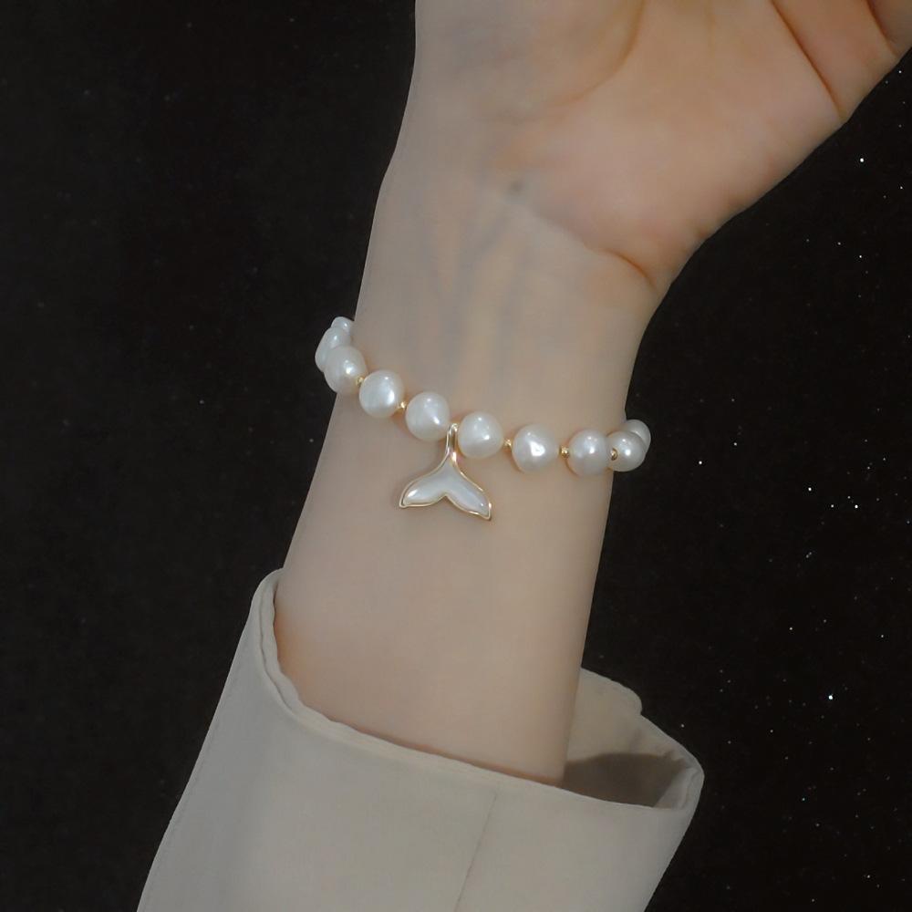 100% Baroque Freshwater Pearl Fish Tail 14K Gold Filled Ladies Charm Bracelet  For Women Birthday Gifts