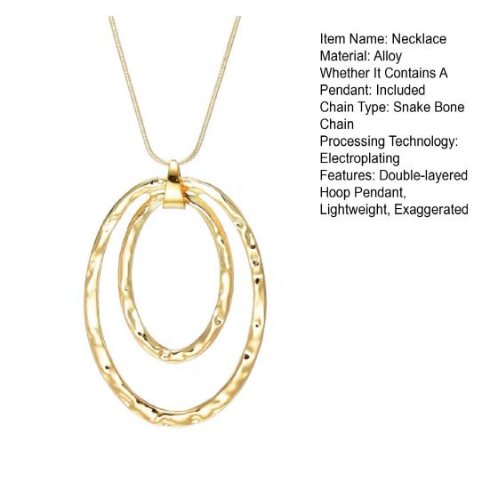 Lady Necklace Exaggerated Double-layered Hoop Penant Sweater Chain Electroplated Snake Bone Chain Lightweight Clothes Accessory for Daily Wear