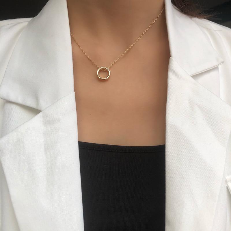 Minimalist Irregular Pendant Necklace For Women Gold Color Alloy Hollow Geometric Chokers Necklaces Birthday Gift