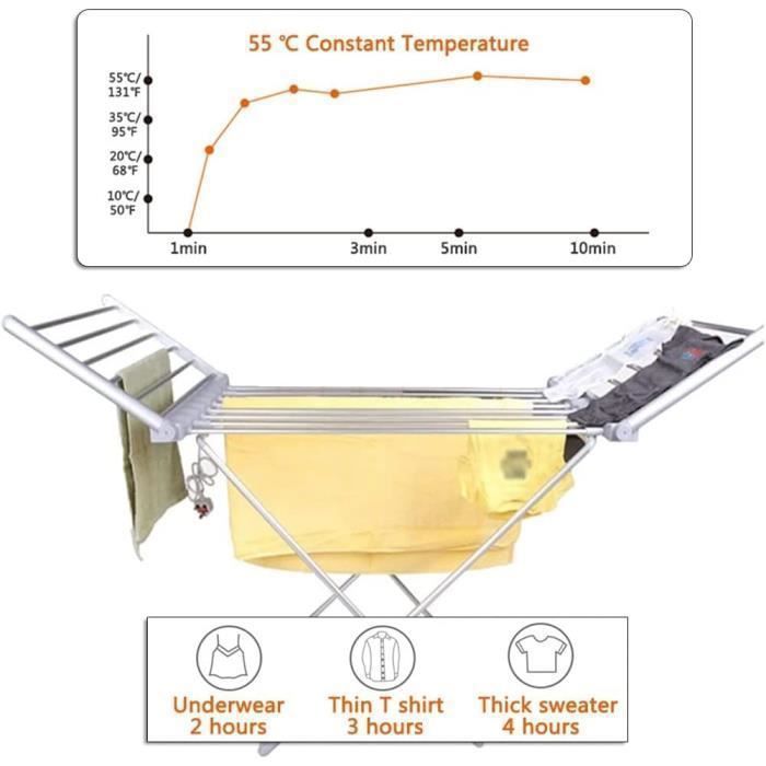 Séchoir à Linge électrique Chauffant 230W Portable sur Pied, Etendoir Pliant d'intérieur Faible Consommation Pliable 20 Barres A599