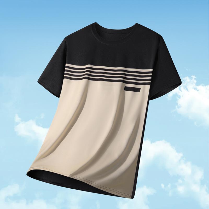 Men's Plus Size Ice Silk Color Block Round Neck T-Shirt - Cool Summer Sports Top