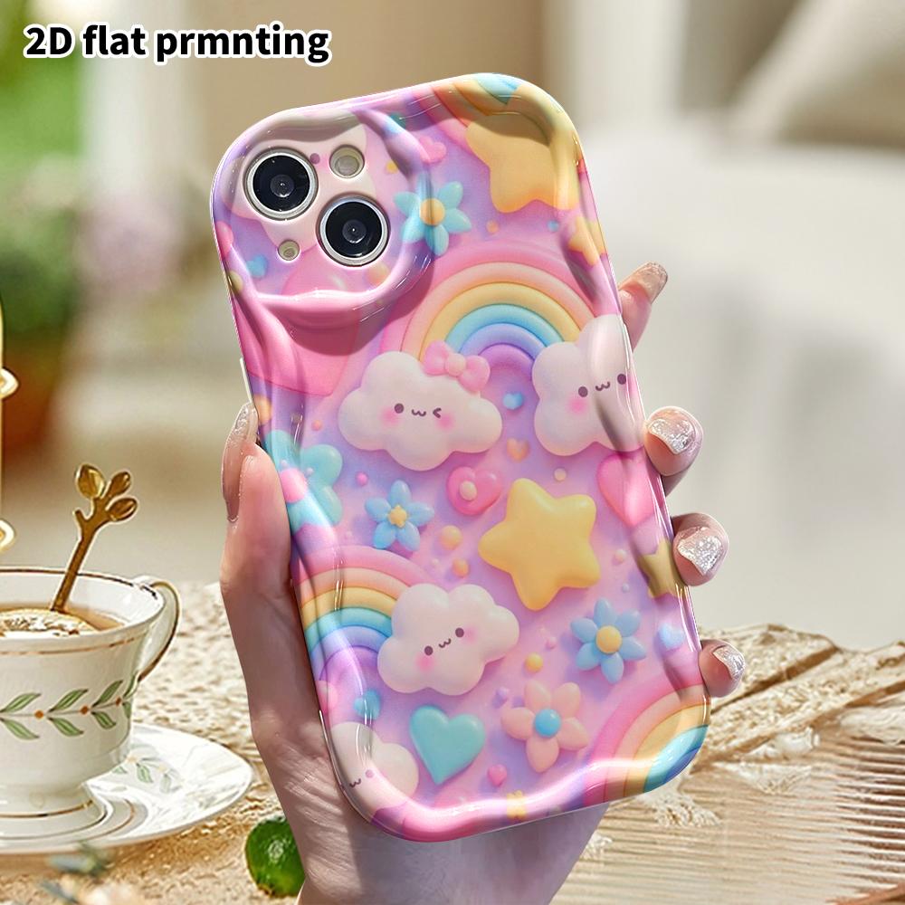 Phone Case: 2D Flat, Fits iPhone 18, 17, 16, 15, 14, 13, 12Pro Protective Case, Rainbow Clouds, Perfect Christmas and Halloween Holiday Gift