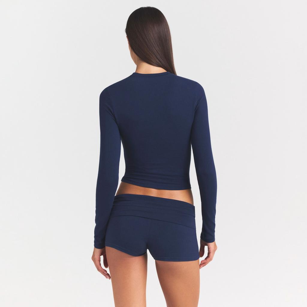 SKIMS Plain Cotton Long Sleeve T-Shirt Women tops Navy-Blue AP-TSH-0647-NVY