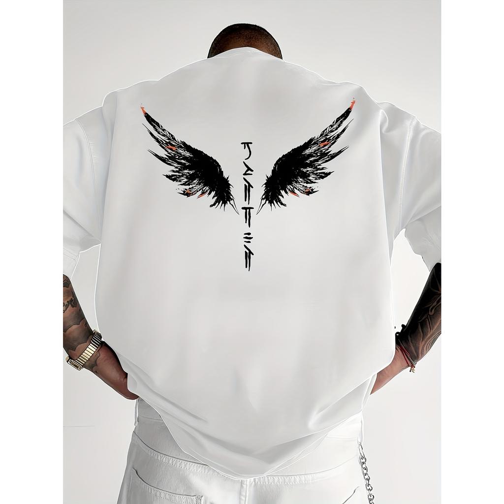 Unisex Unisex Tshirt Gothic Angel Wings Mystical Runes Print Tee Edgy Streetwear Casual Cotton Short Sleeve Tops