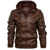 Leather Jacket Slim Fit Leather Jacket Jacket Zipper Leather Jacket Men PU Black Men's Hooded