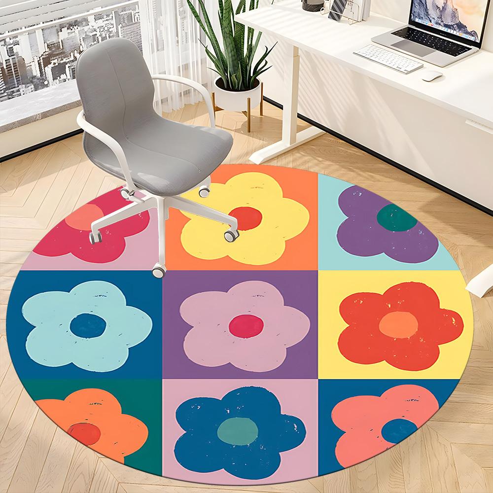 1PC Floral Pattern Office Round Area Rug, Mat Suitable For Office, Under Office Chairs Bedroom Living Room Home Decor, Room Deco