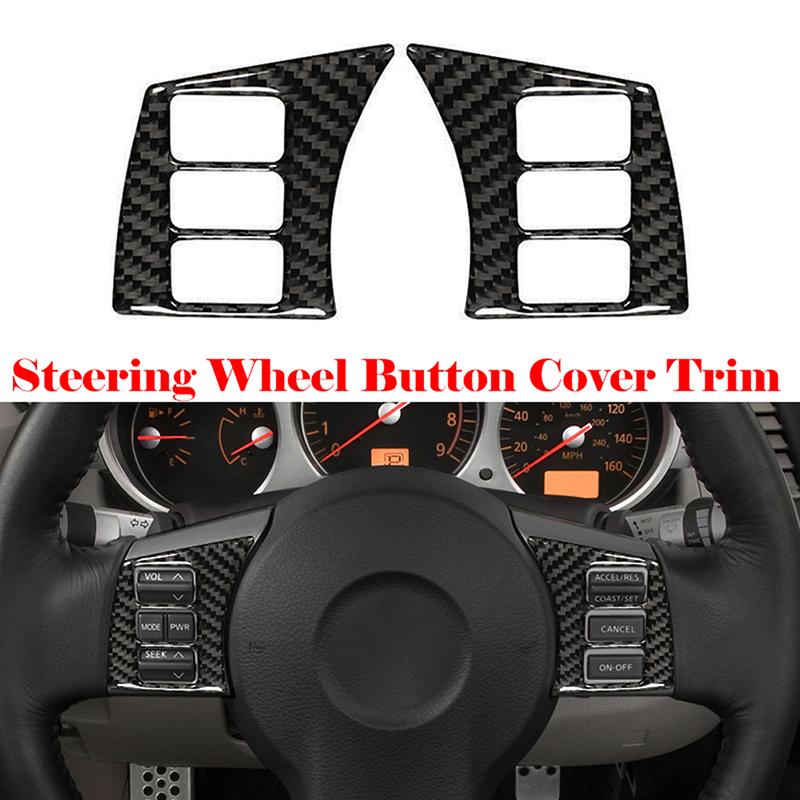 2Pcs Button Cover Steering Wheel Panel Button Trim Frame for Nissan 350Z 2003 2004 2005 2006 2007 2009 Auto Interior Accessories
