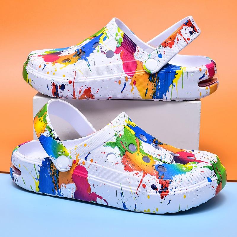 Fashion 2025 New Cave Shoes Women's Summer Wear Non-slip Beach Soft Sole Internet Celebrity Couple Printed Baotou Sandals