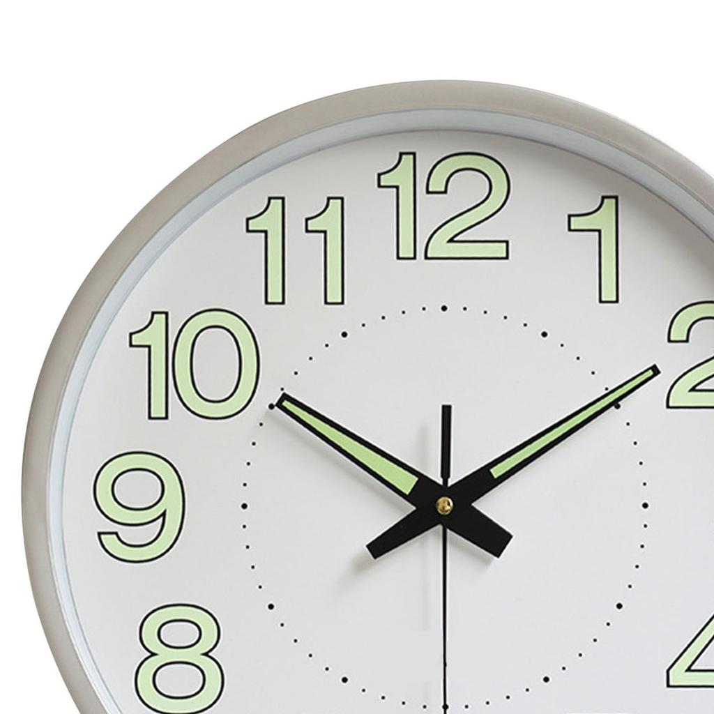 12 Inch Luminous Wall Clock Minimalist Round Quartz Clock for Bedroom Living Room Decoration Silver