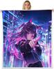 GUOYU Blanket Throw Size Japanese Anime Fleece Sherpa Blanket for Kids Anime Girl Japanese Style Throw Blanket Cartoon Japan Animation Bed