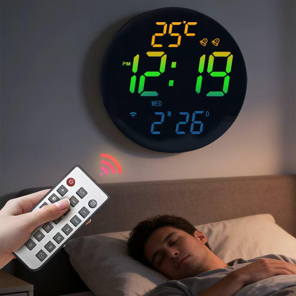 RGB Bluetooth Synchronizing Wall Clock: Smart Luminous Alarm & Perpetual Calendar