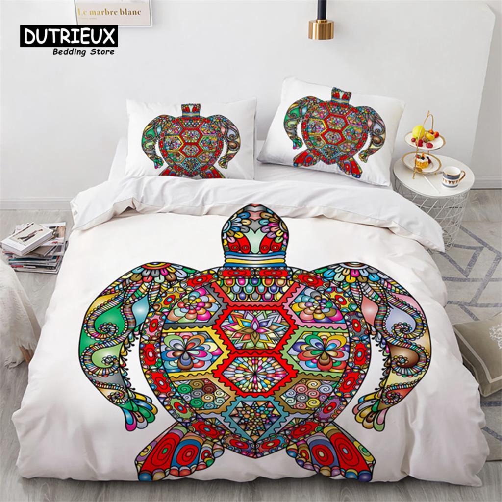 Poszwa na kołdrę z żółwiem morskim w stylu śródziemnomorskim, zestaw pościeli z nadrukiem zwierząt oceanicznych: ośmiornica, konik morski, motyw morski z poszewkami na poduszki