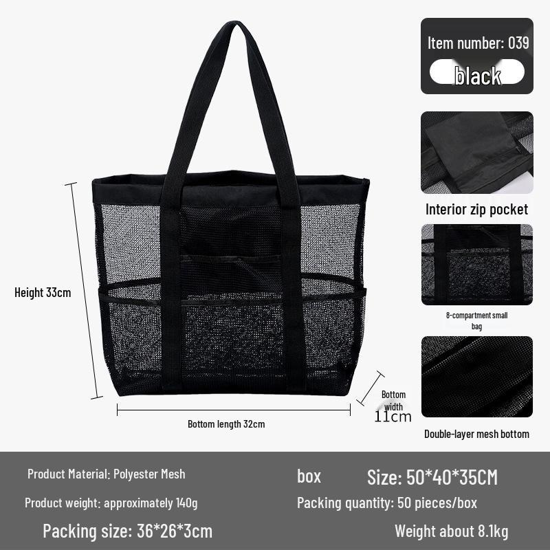 Geantă de înot portabilă din plasă cu buzunare multiple, poliester, de mână, organizator de plajă