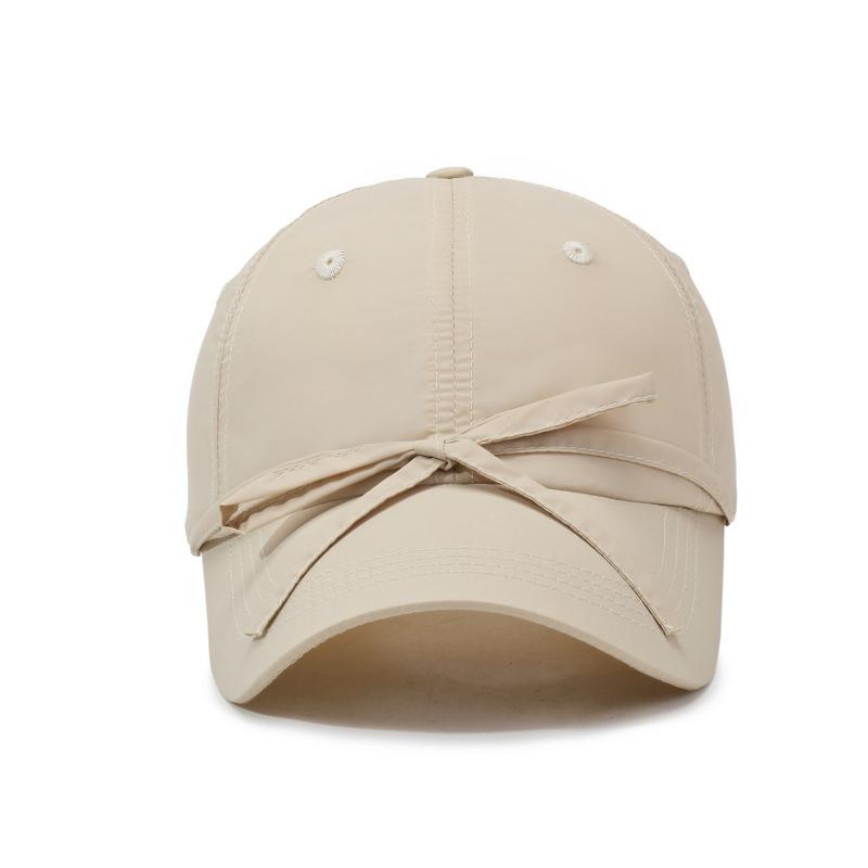Summer Solid Color Quick-Drying Strap Solid Color Bow Baseball Cap Women's Outdoor Camping Sunshade Cap