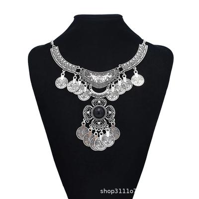 Vintage Halsband Metall Graviert, Legierung, Anhänger-Halskette mit Fransen
