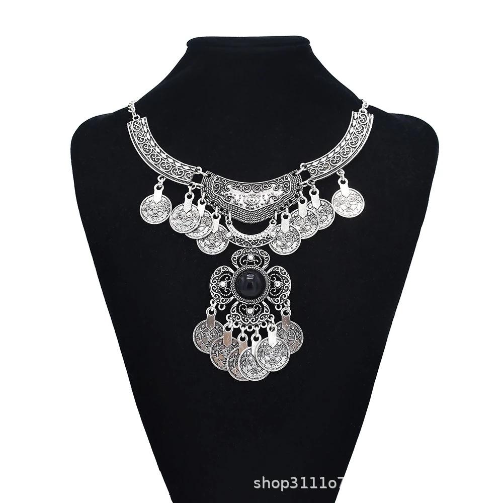 Vintage Collar Metal Engraved, Alloy, Fringed Pendant Necklace