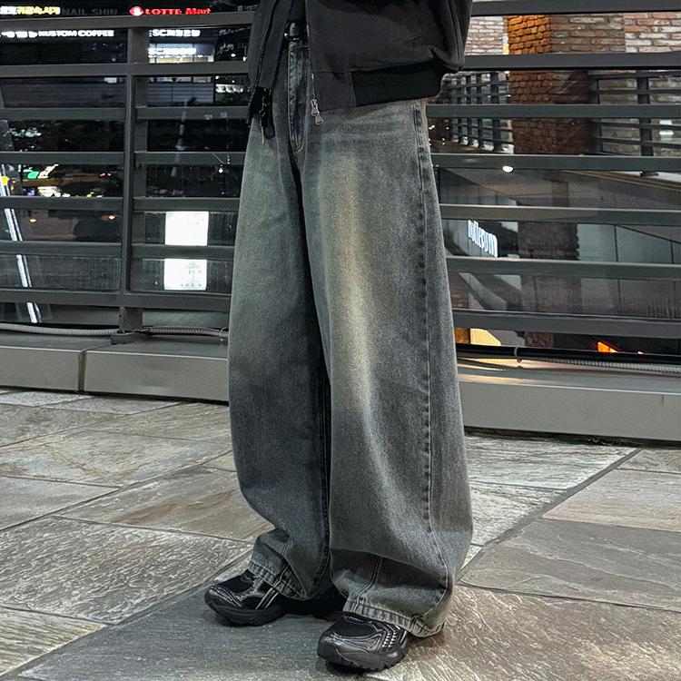 Washed Wide-leg Jeans Men's Autumn Cleanfit Straight Trousers Korean Commuter Style Wear