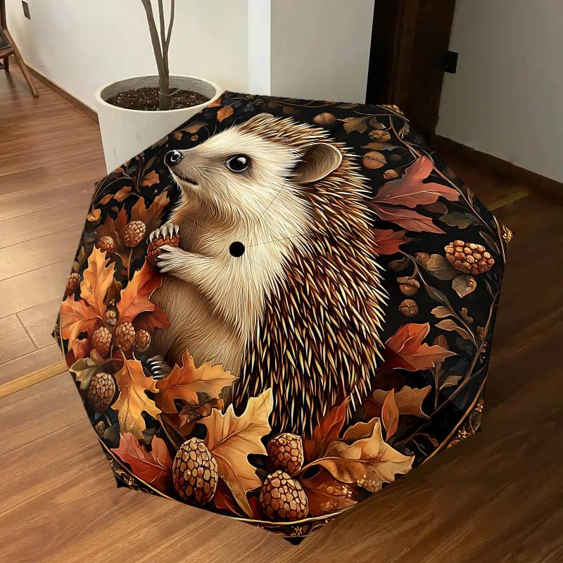 1PC Hedgehog, AutumnAutomatic Open/Close Umbrella with Windproof, 8-Rib Sturdy Canopy, Durable Ribs, Fashionable Design, Outdoor Accessory, Fun Prin,