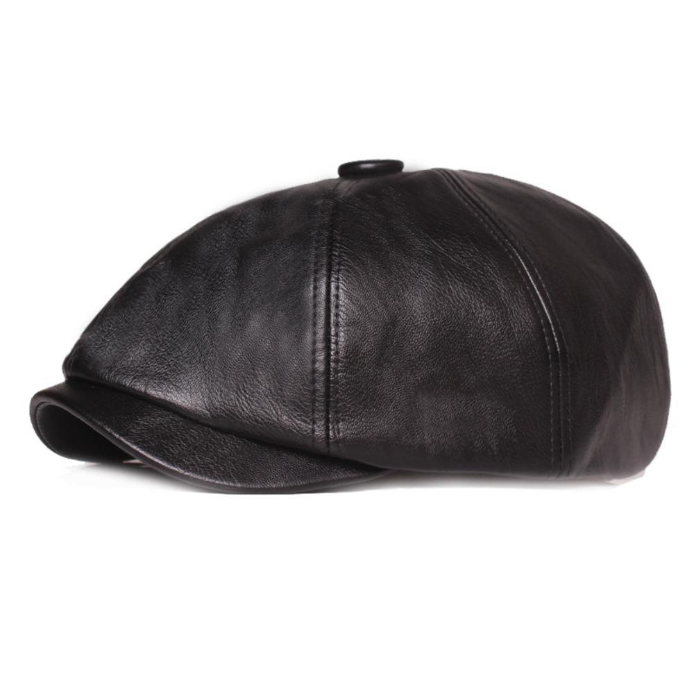 Classic Retro Leather Newsboy Caps Solid Color Elegant Peaked Cap Elastic Band Adjustment Octagonal Leather Hat Unisex Wear