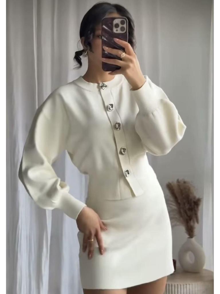 2025ZA Women's Spring/Fall Fashion Buttoned Knitted Cardigan & Skirt Set