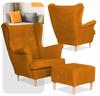 Fotel uszak z podnóżkiem skandynawski welur Hunter Family Meble musztardowy
