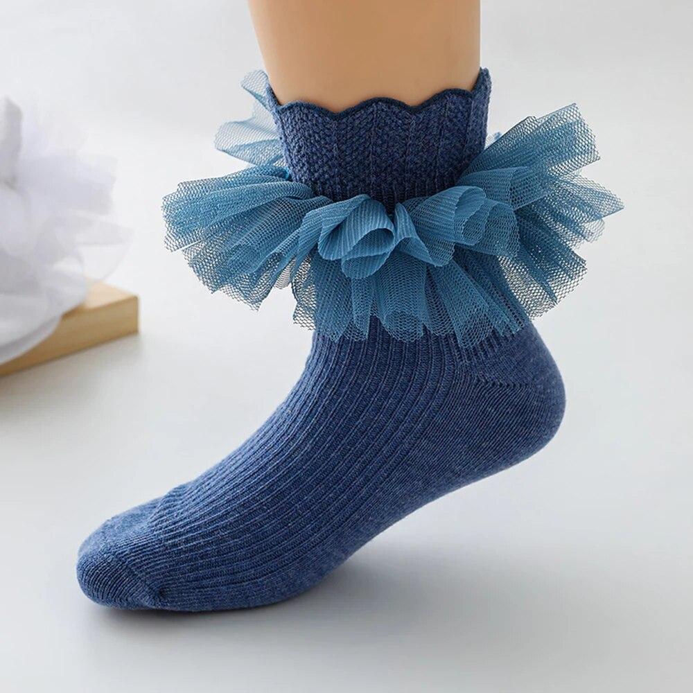 1Pair Of Girls Lace Lace Solid Color Thin Spring And Autumn Breathable Cotton Mid-tube Lovely Princess Socks