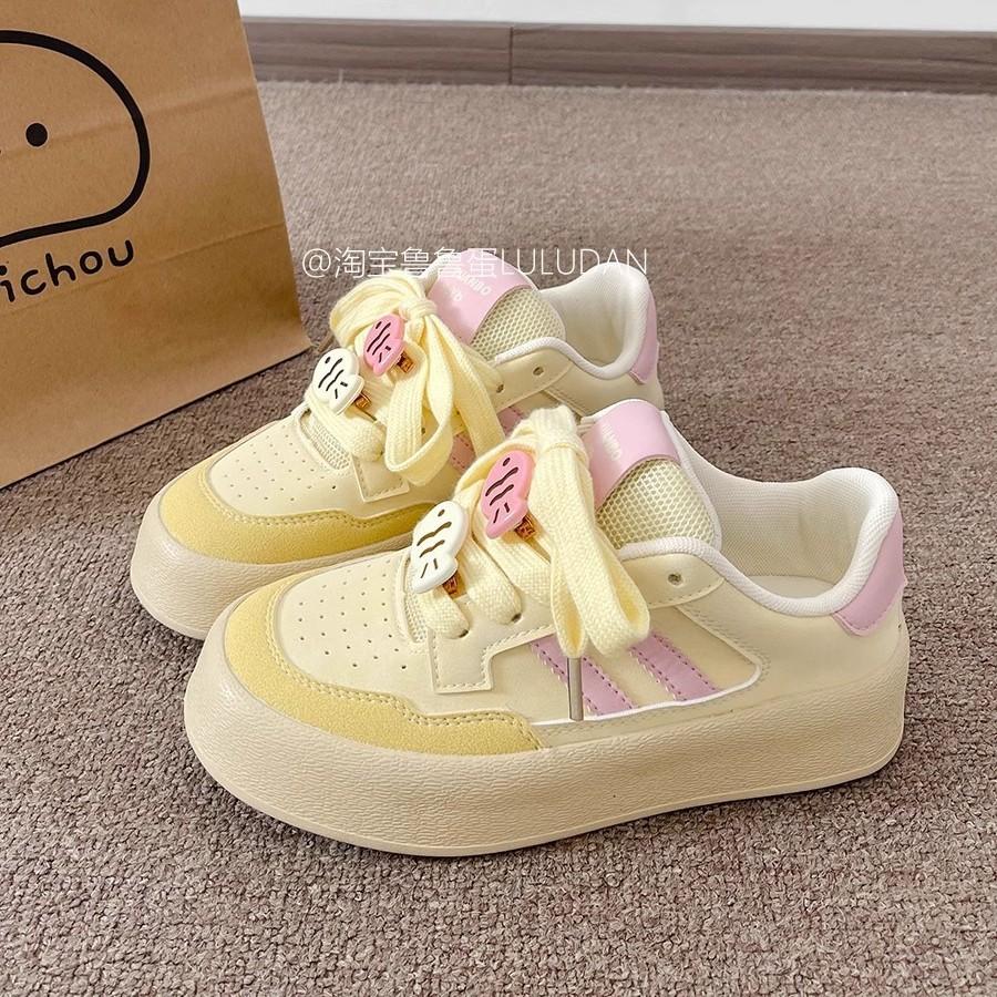 2025 new popular original niche design thick-soled versatile bread shoes yellow Dexun board shoes casual shoes tide