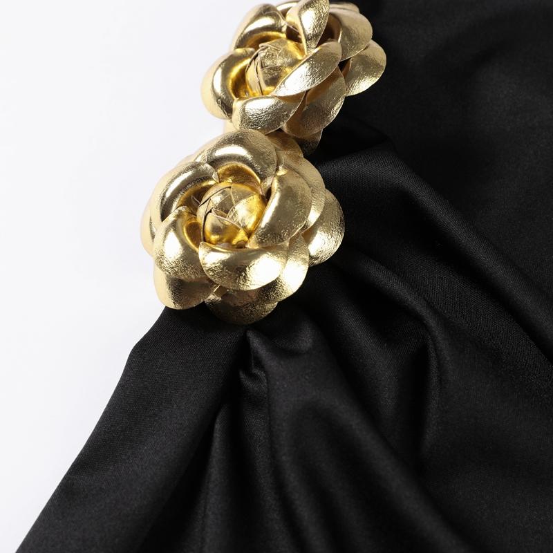 Women's Skirt Sets Sexy Crop Top&Bag Hip Skirt Metal Flower Decoration Lady 2 Piece Set Slim Hollow Out Tops High Waist Maxi Skirts New Fashion Summer