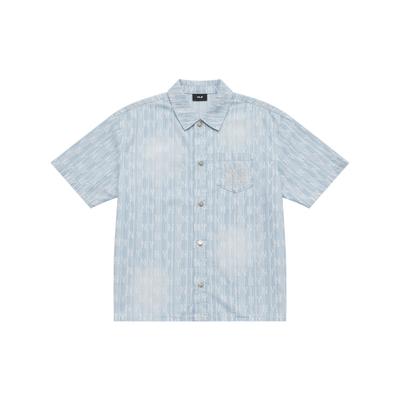 MLB Monogramm Vintage Waschung Lockere Passform Lässige Mode Kurzarmhemd Unisex-Hemden Hellblau 3ADRM0553-50BLL