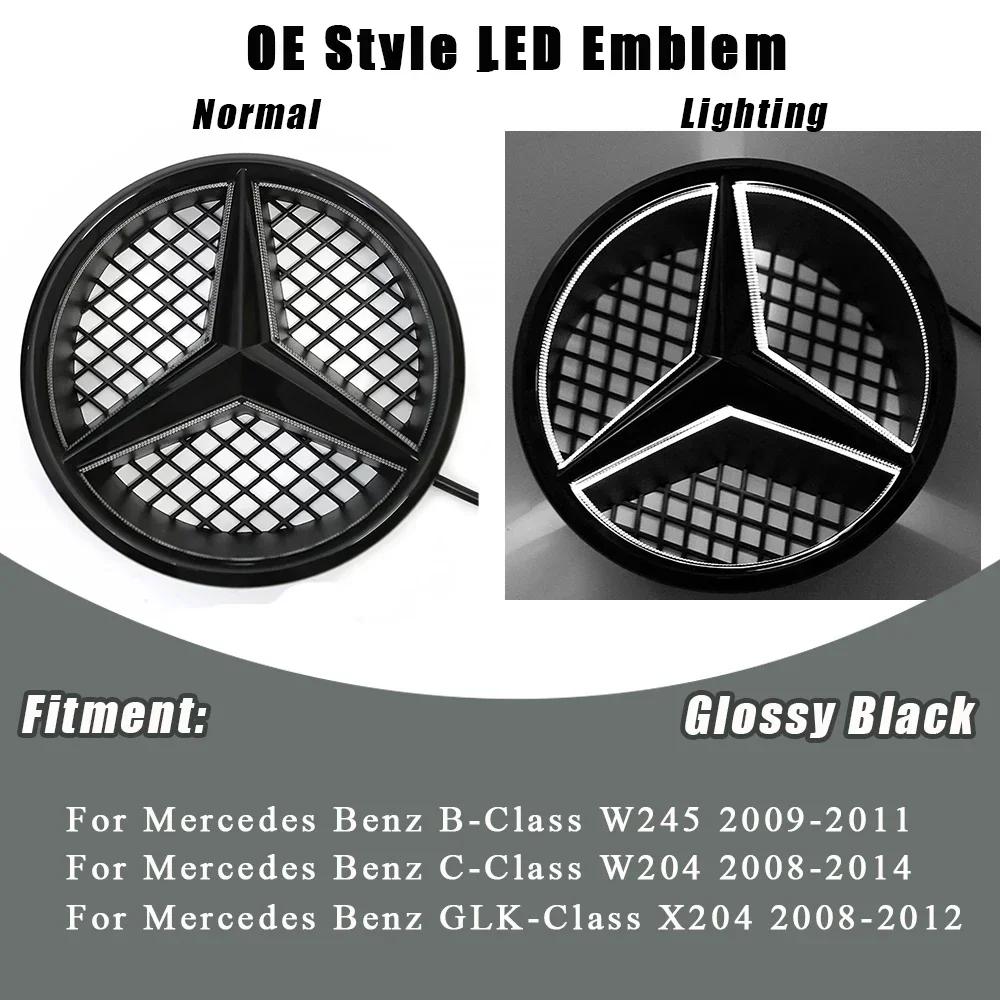 Car Front Grilled Star Emblem LED Illuminated Logo Glossy Black Border and Chrome Silver For Mercedes Benz W204 W245 X204 Class