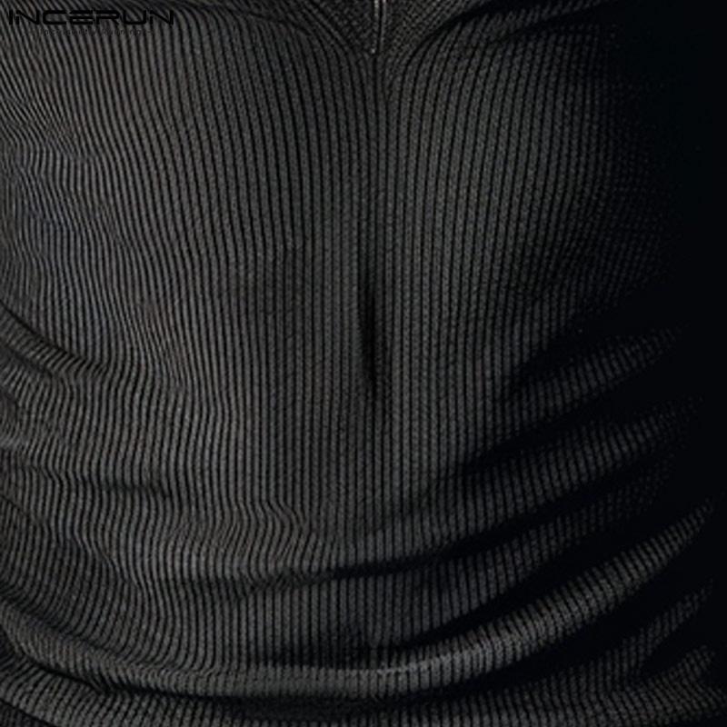 INCERUN Men Deep V Neck Long Sleeve Tops Knitted Fitted Undershirts