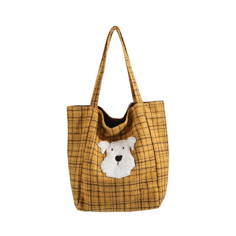 Large-capacity Plaid Bag Women's New Autumn and Winter Commuter Shoulder Bag Casual Cute Cartoon Tote Bag