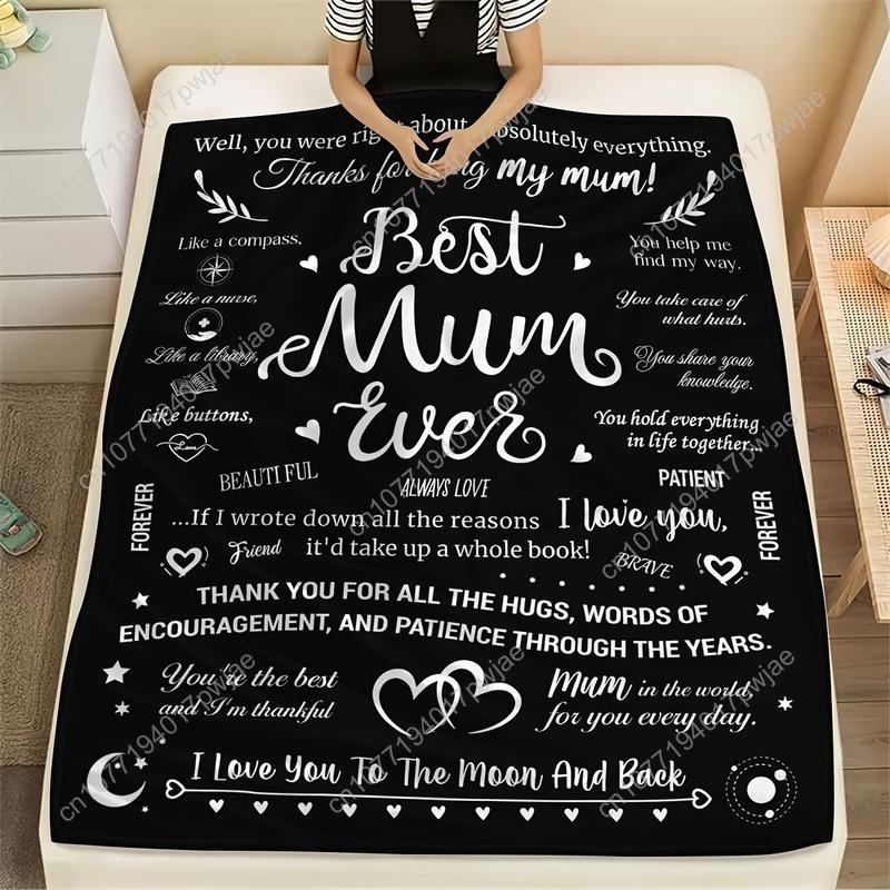 1pc Super Soft Flannel Gift Blanket for Mom Best Mum Ever Design with Heartfelt Messages Geometric Patterns Custom blankets
