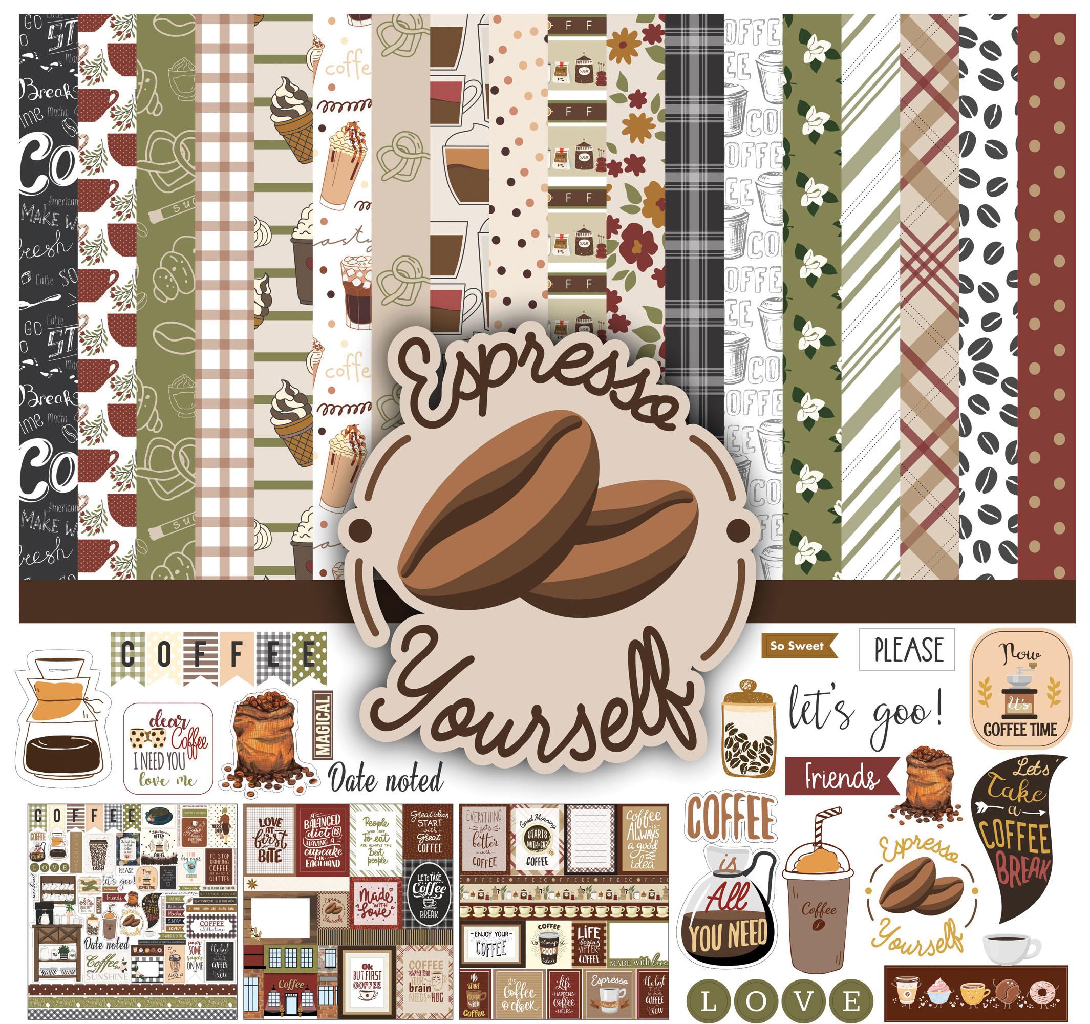 

Inkdotpot Coffee Theme Collection Двухсторонний набор бумаги для скрапбукинга Карточки 12 x 12 Бумажная упаковка для изготовления карт с листом наклеек - 16 страниц - 12 x12 разноцветный