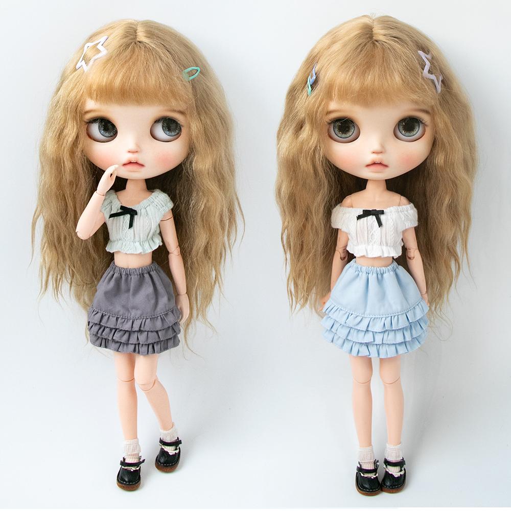 Roupas Blythe Saia Plissada Xadrez Top Tomara-que-caia Vestido de Tule Conjunto Saia com Babados para bonecas Licca Azones Ob22 Ker YMY acessórios