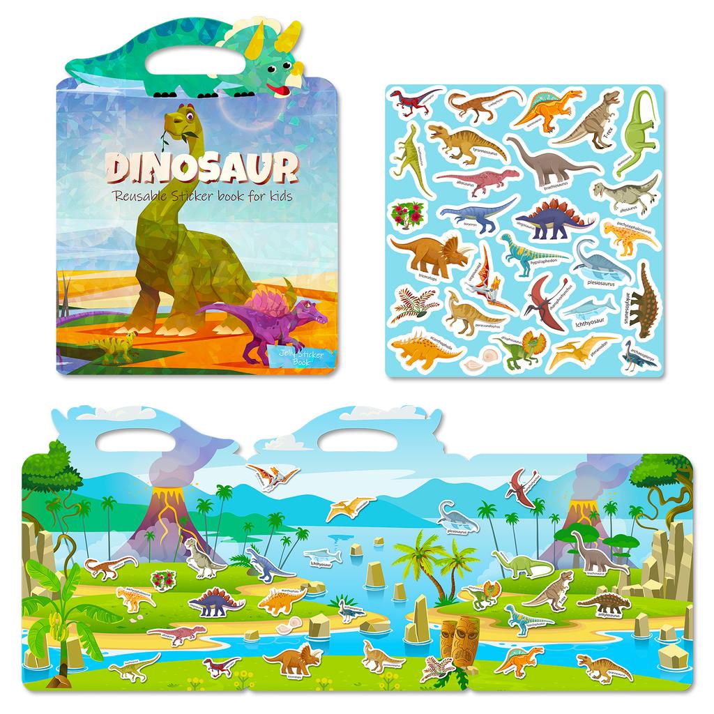 Children'S Quiet Book Concentration Cultivation Dinosaur Can Repeatedly Paste Portable Jelly Sticker Book