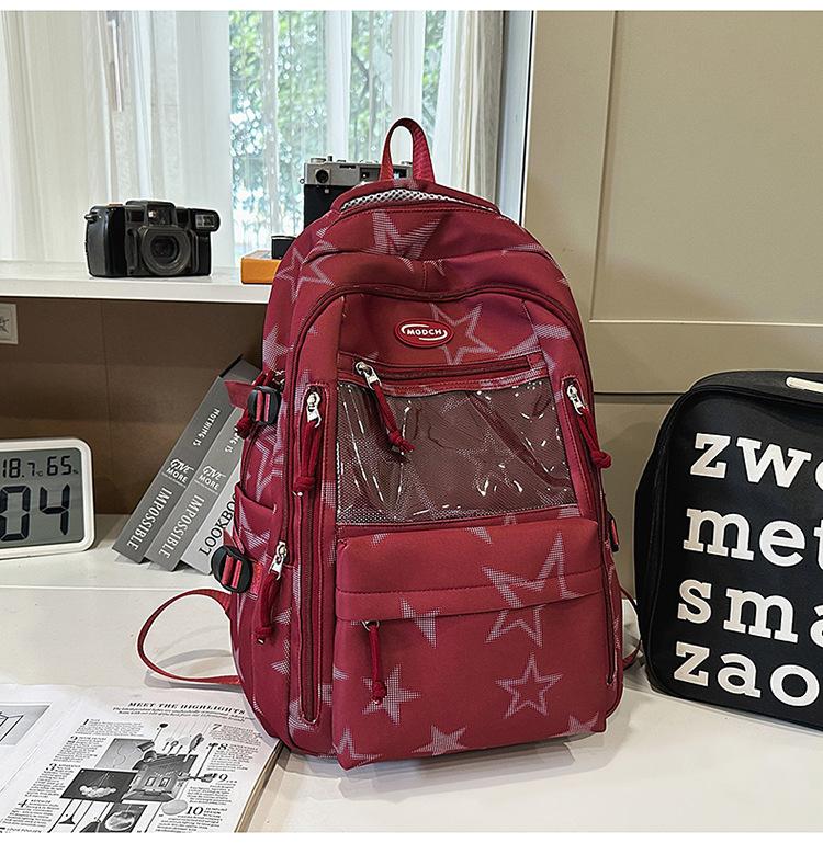 Schoolbag Star Printed Transparent Backpack Junior High School Student Teen Campus Large Capacity High Value School Bag Unisex