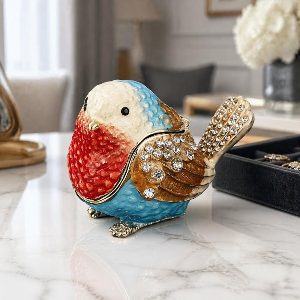 Hinged Lid Bird Figurine Jewelry Box Mini Size Animal Statue Jewelry Holder For Rings