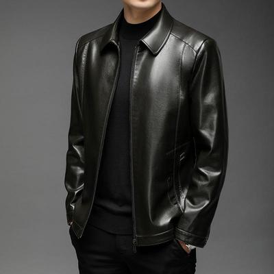 Leather Jacket Men's Autumn and Winter New Men's Clothing Lapel Collar Soft Leather Jacket Middle-aged Men Loose and Casual