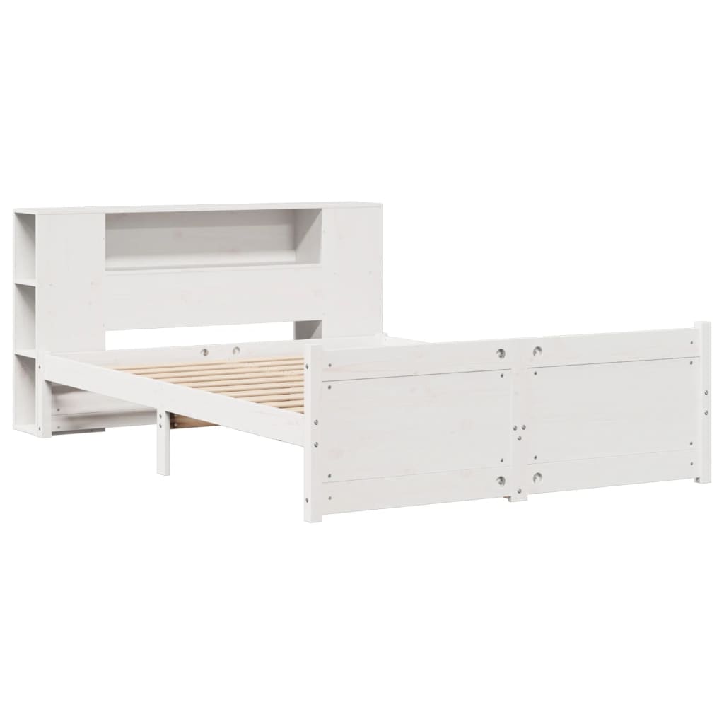 Solid Wood Bed with Shelf Without Mattress White 150x200 cm Pine