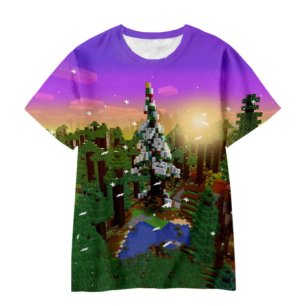2026 Cross-border Amazon Short Sleeve Cartoon Minecraft 3D Digital Printing Crew Neck Loose Short Sleeve T-Shirt Factory