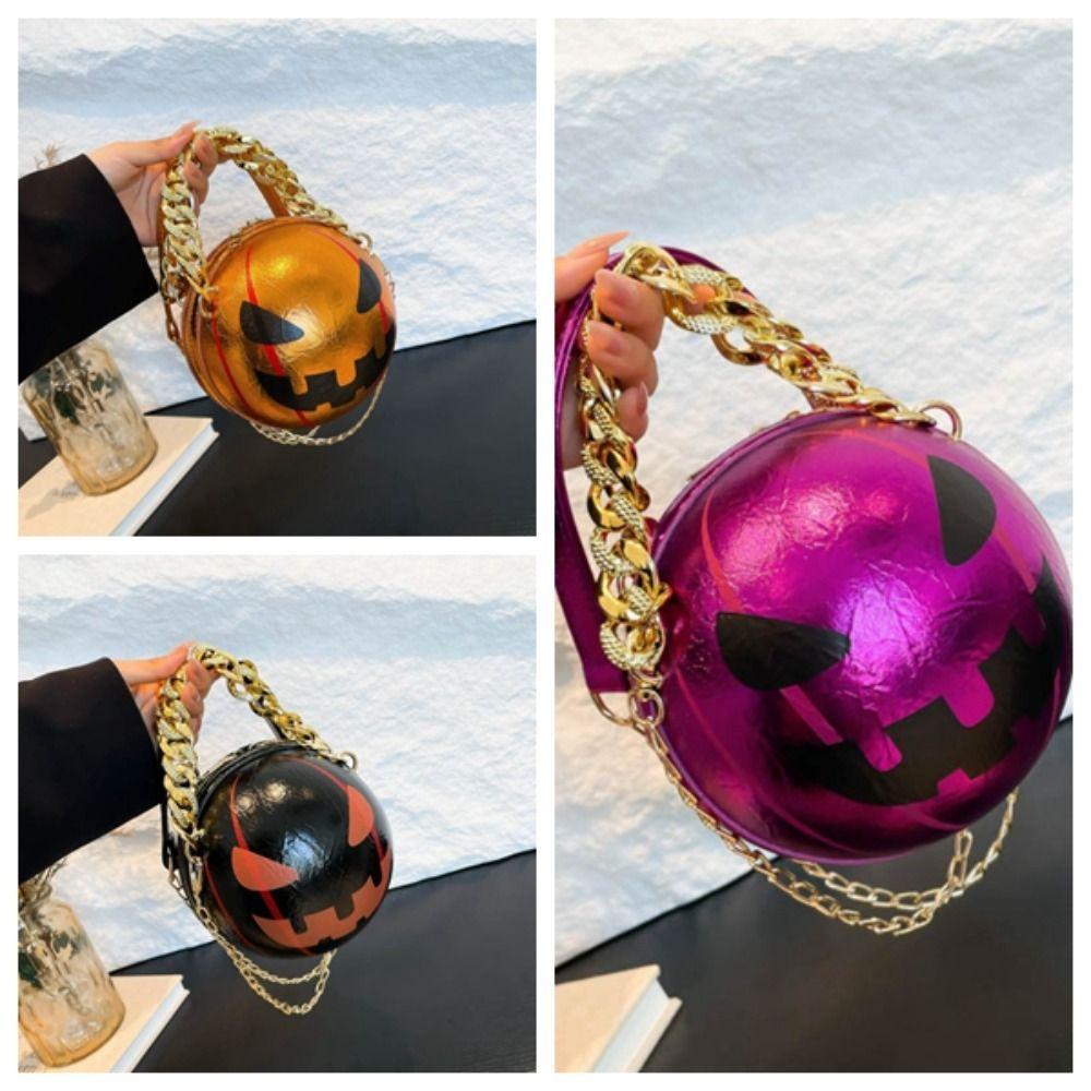 3D Pumpkin Round Bag Zinc Zinc Alloy Ghost Chain Handbag Personalized Halloween Ball Bag Holiday Gift