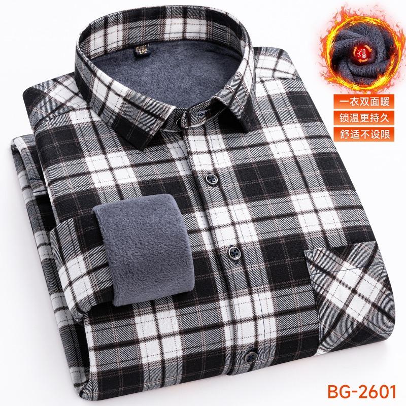 

New Men s Long-sleeved Plaid Shirt Warm Business Casual Dad Wear Plus Velvet Winter Top L