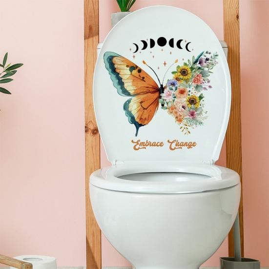 Nálepka s motýly květina na toaletu Vodotěsná samolepicí PVC Samolepící Odnímatelná Obývací pokoj Ložnice Koupelna Nálepka na stěnu Zvířecí květinová dekorace