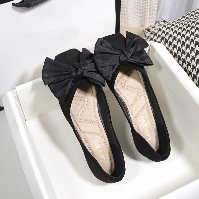 Fashion 2025 Big Silk Bowknot Flat Shoes Woman Suede Leather Slip On Loafers Spring Summer Shallow Mouth Bow Moccasins Big Size 43