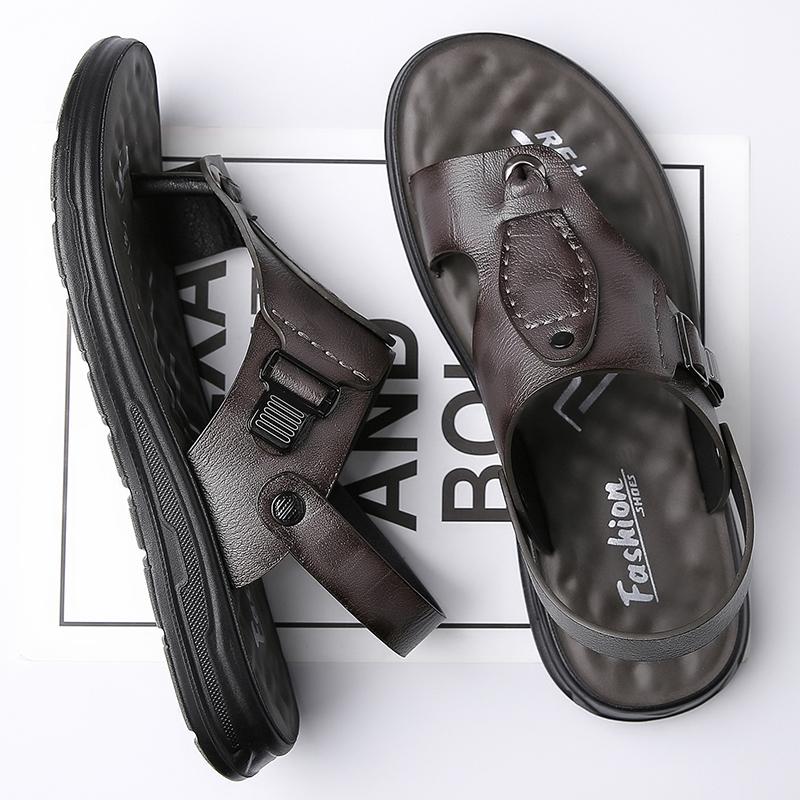 TUINANLE Neue Herren Rutschfeste Ledersandalen Offene Zehen Weiche Sommer Strand Pantoffeln für Herren Outdoor Lässige Bequeme Sandalen
