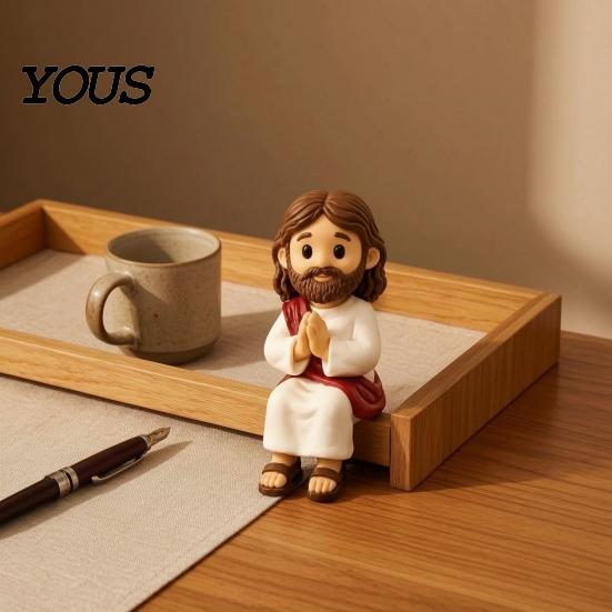 Stylish Tabletop Decorations Cute Praying Jesus Resin Figurine, Blessing Character Desktop Statue, Special Gifts for Further Education Religious