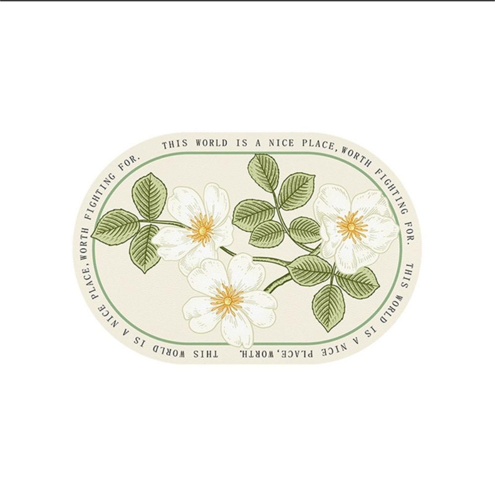 New Elliptical Floral Placemats Leather Waterproof Dining Pads Heat-Resistant Non-Slip Place Mats Coaster Decor