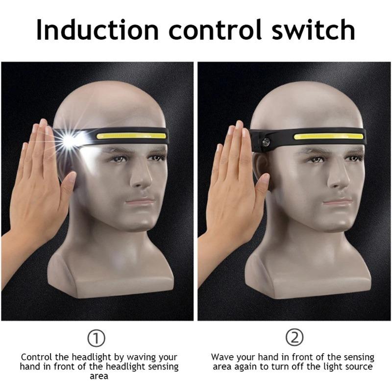 Latarka czołowa z wbudowanym akumulatorem ładowanym przez USB, latarka czołowa COB LED, latarka z czujnikiem, latarka, latarka, wędkowanie